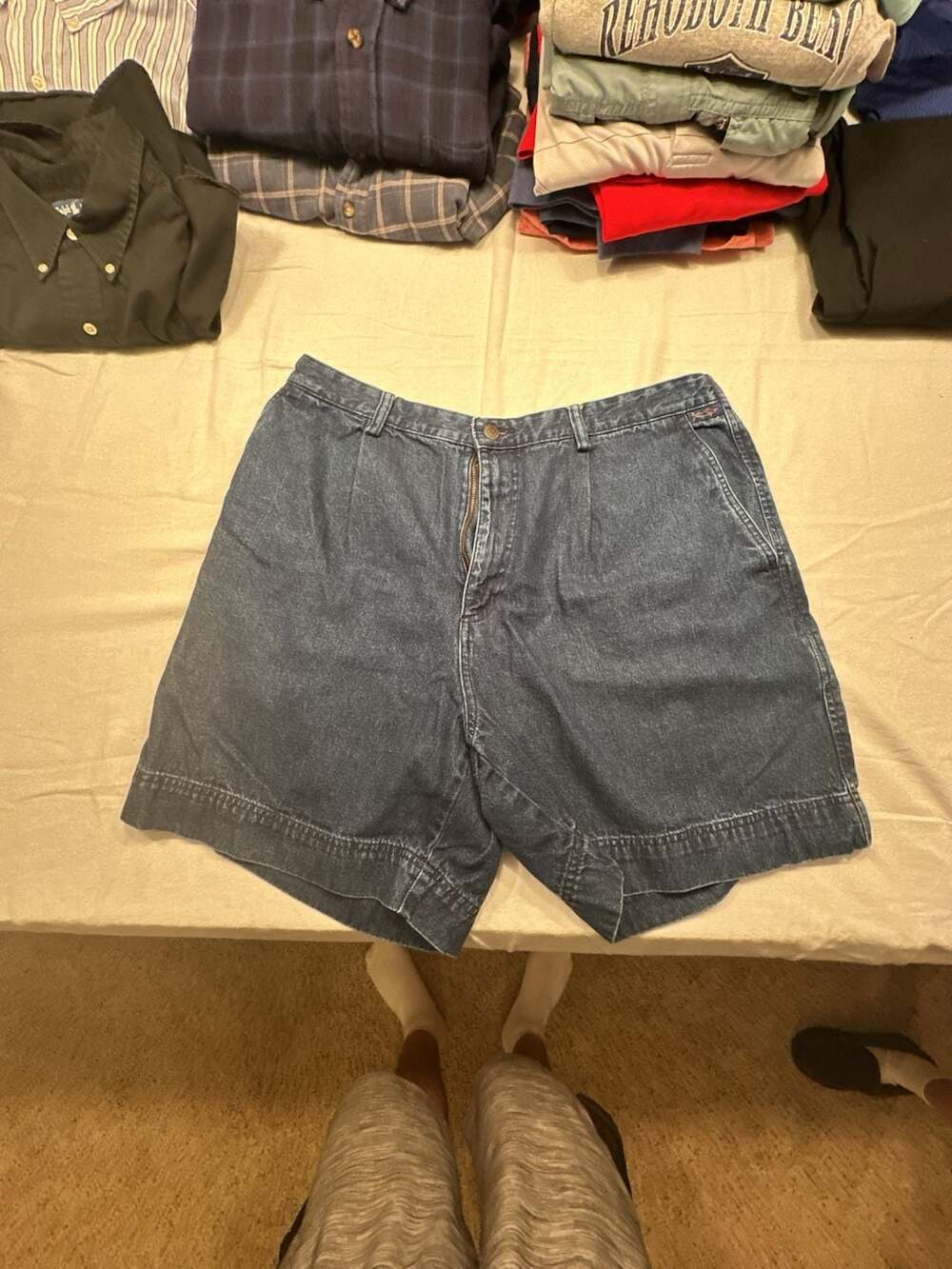 Kahala Vintage Blue Denim Pleated Elastic Waist Shorts